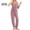 Женский комплект из двух частей пижамы вафельный трикотаж хлопковый домашний костюм без рукавов майка длинные брюки повседневная летняя домашняя одежда