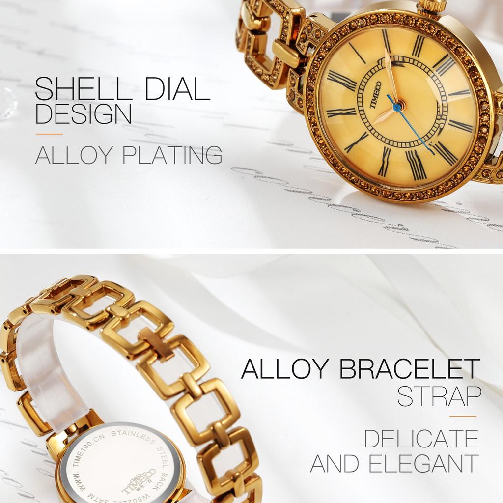 Time100 Watch with Faceted Diamond Classic Roman Seashell and W50220L Women's Crystal, Numerals, Dial, Diamonds,