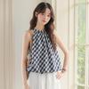 Летняя клетчатая футболка с круглым вырезом без рукавов и бутонообразным вырезом горловины, женский безрукавный жилет на бретелях