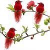 2Pcs Clip-On Artificial Red Birds with Glitter Feather Simulation Feather Birds  Home