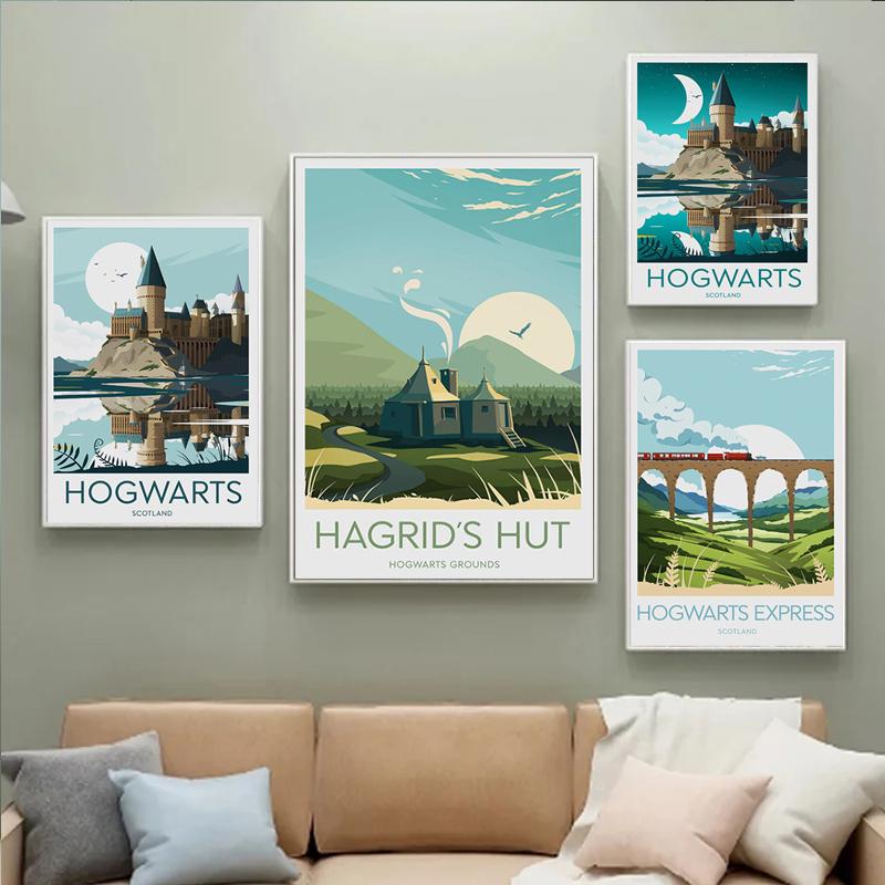 Фильм «Замок Хогварт», постеры и принты, замок, озеро, солнце, холст, картина, абстрактные картины для детской комнаты, украшение дома, настенное искусство