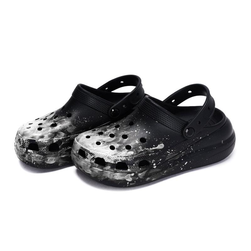 Crocs Классические клоги 811 Сделано нереальным Живое Специальная обувная коробка Жидкий всплеск Чернила Потертые Дырявые туфли Унисекс Черный Серебристый Серый