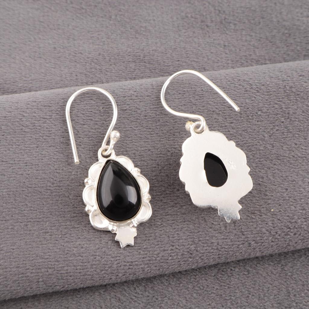 Настоящий камень Черный Турмалин, серебро 925 пробы, ручная работа, серьги-подвески EE-163-31