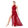 Women's Sleeveless Mesh Side Split Lyrical Dance Costume Modern Dancewear Maxi Long Dress