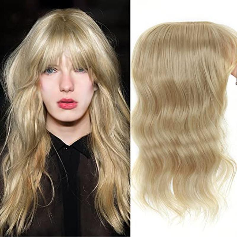 Топпер для волнистых/кудрявых волос с воздушной челкой для женщин, синтетический зажим для наращивания волос, парик для увеличения объема для покрытия выпадения седых волос