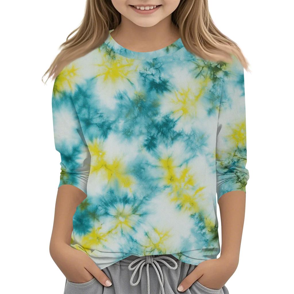 Детская футболка с круглым вырезом и принтом, рукава 3/4, повседневная футболка