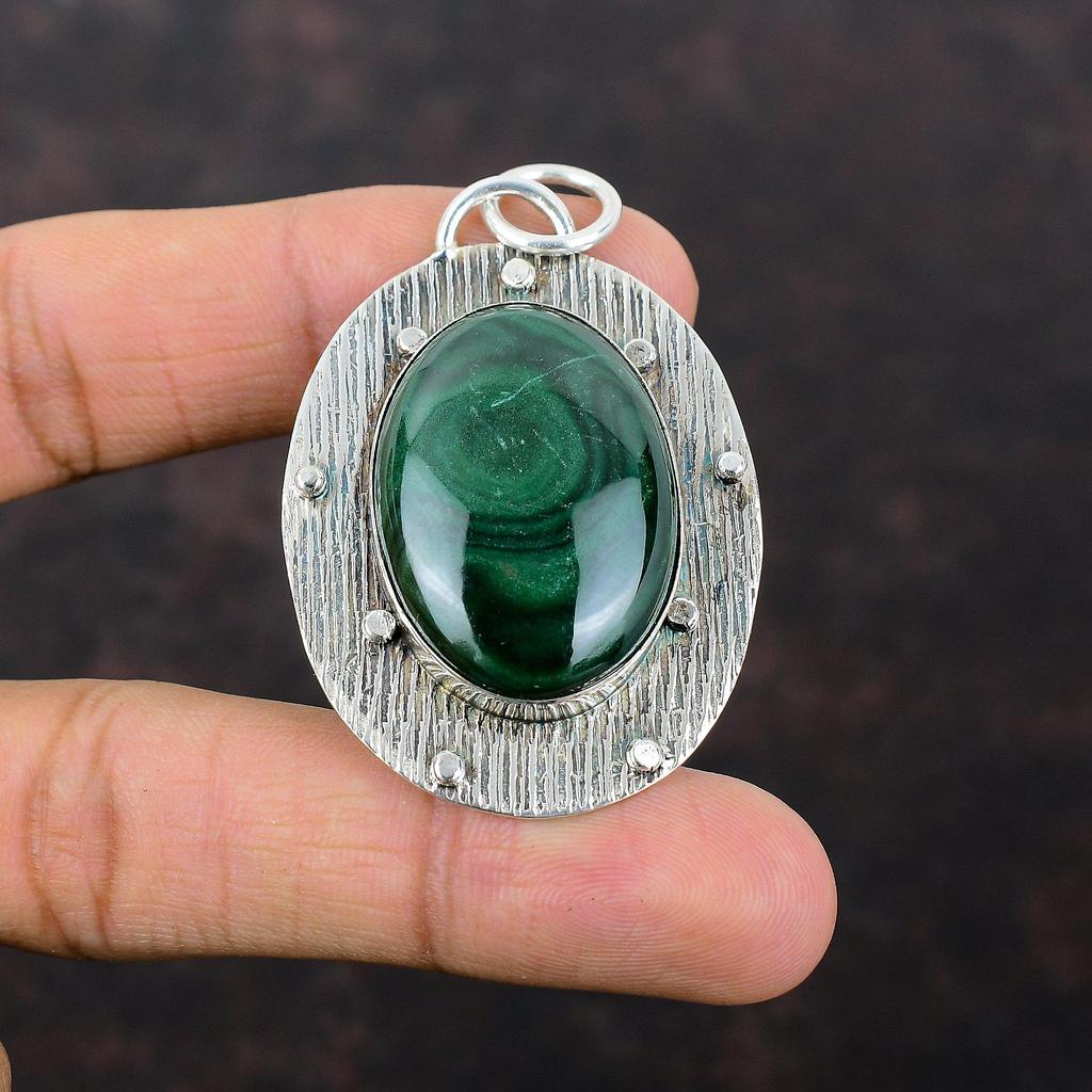 Малахитовый кулон ручной работы в стиле бохо Ювелирные изделия из стерлингового серебра 925 пробы Изысканный кулон Ювелирные изделия из драгоценных камней Подарок для матери Ювелирные изделия из камня по случаю рождения