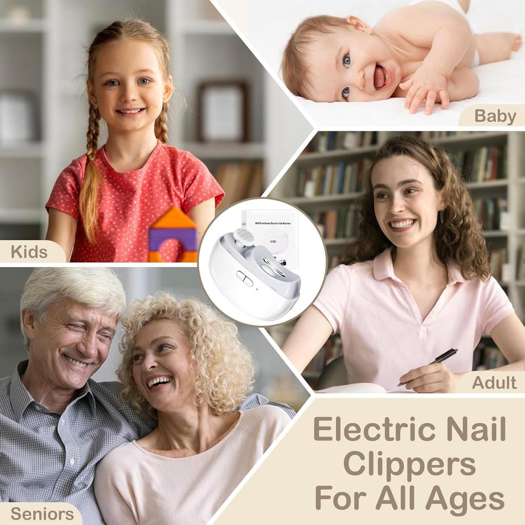 Automatic Nail Clipper Electric Nail Trimmer Polisher with Light 2 Speeds Trimmer 2 in 1 Portable Fingernail Cutter for Baby Kids Adults Seniors