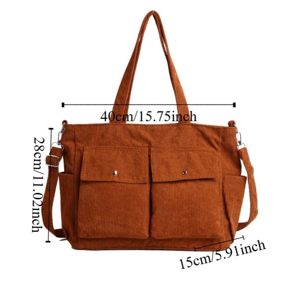 Vintage Corduroy Tote Bag Elegant Casual Underarm Bag Simple Multi-pocket Shoulder Bag  Holiday