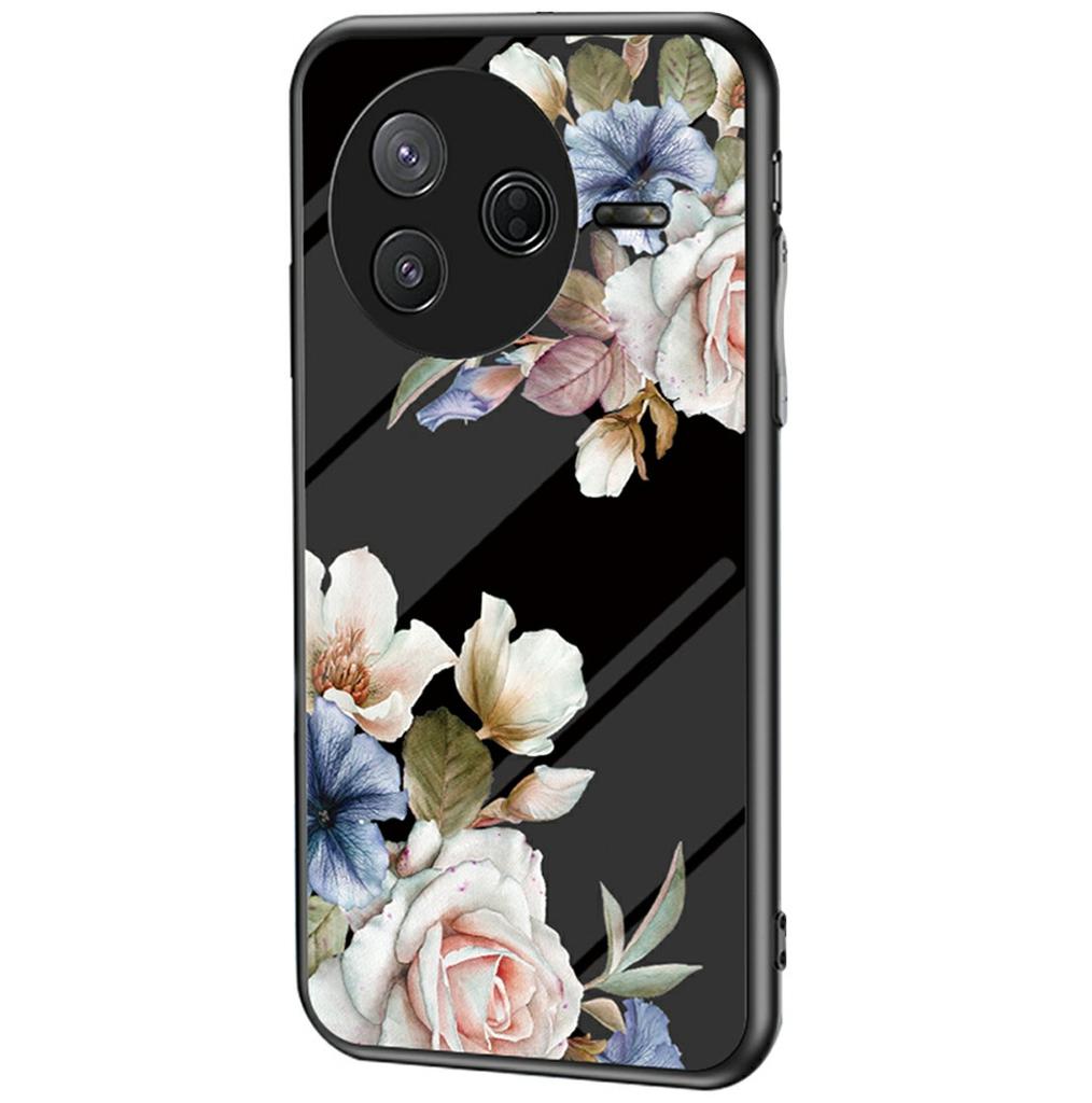 Для Xiaomi Poco F7 Pro 5G/Redmi K80 5G Чехол с цветочным узором TPU+Закаленное стекло Защитный чехол для телефона