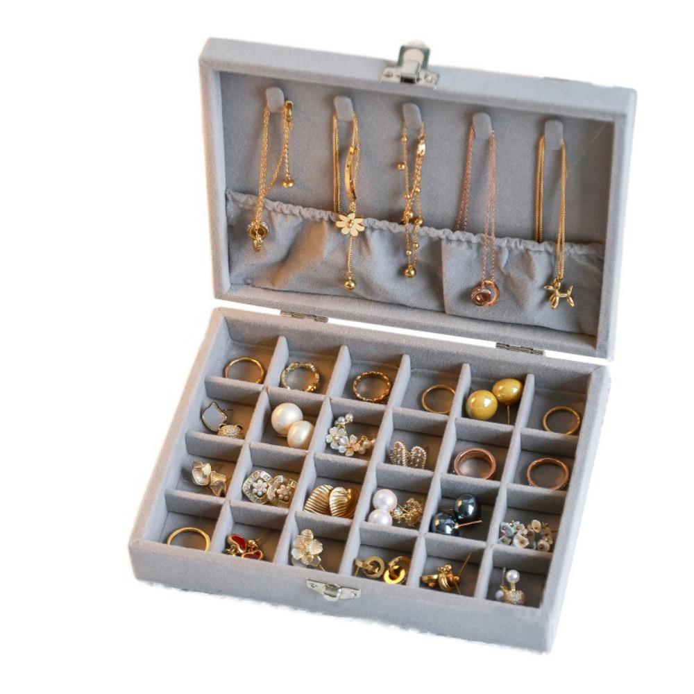 Dustproof Jewelry Storage Box Flip Lid Divided Necklace Tray Classification