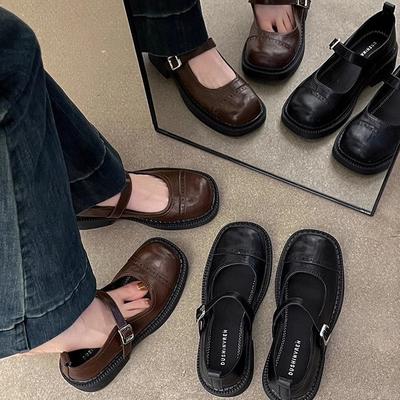 Мори Сяосянфэн темперамент однотонные туфли одинарные туфли 2025 осень и зима с открытым подъемом маленький квадратный носок мягкая подошва лоферы маленькая кожа