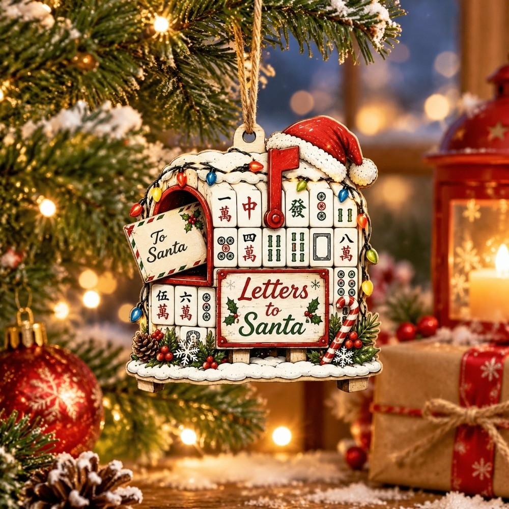 Wooden Christmas Tree Ornaments Mahjong Theme Xmas Pendant Christmas Hanging Decoration Party