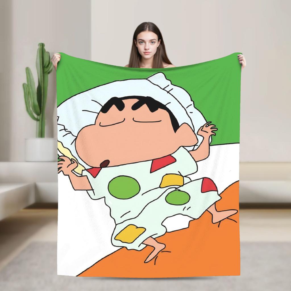 Shinchans 90S Cartoon Flannel Blanket  Awesome Throw Blankets For Bed Sofa Couch 150*125Cm Rug Piece