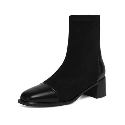 Микрофибра Флок Квадратный Носок Средний Каблук Эластичные Сапоги Размер 43 Молния Женские Базовый Дизайн Ботильоны