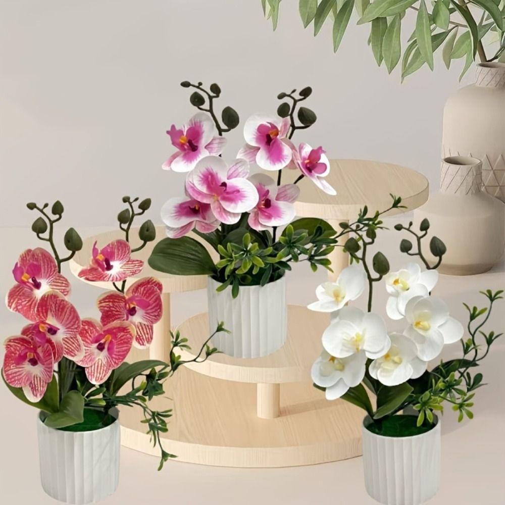 Multicolor Butterfly Orchid Artificial Flower 6 Blooms Faux Moth Orchid Potted Desktop Oranemnt