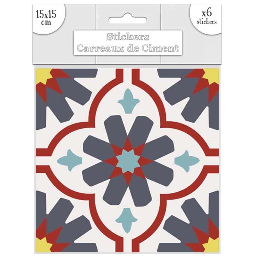 Les Trésors De Lily [R2198] - Set of 6 Multicolored 'Cement Tiles' Stickers - 15x15 Cm