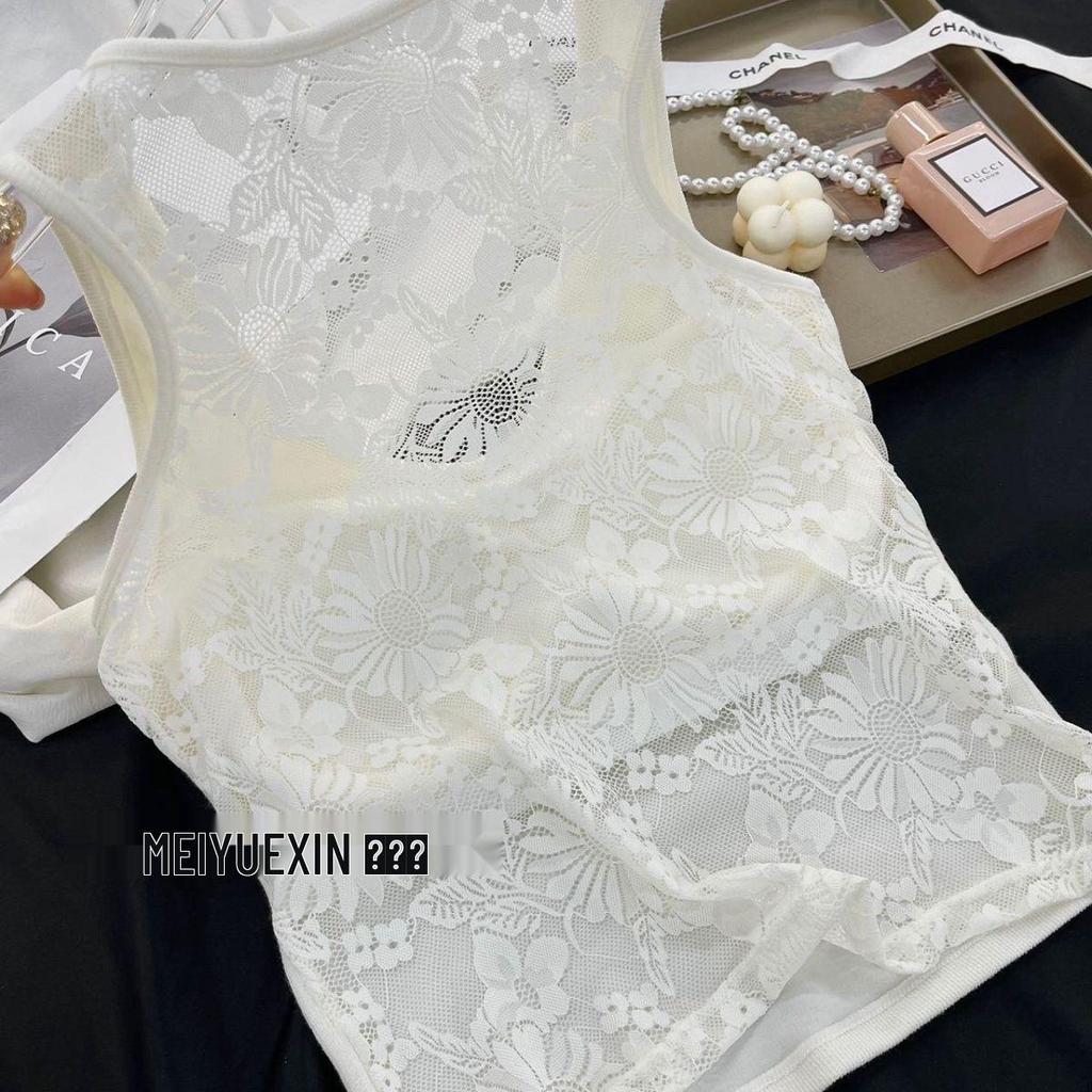 Кружевной топ-майка со встроенным бюстгальтером для женщин