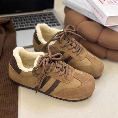 Теплые и бархатистые женские новые осенне-зимние спортивные туфли, пушистые туфли, повседневные хлопковые туфли