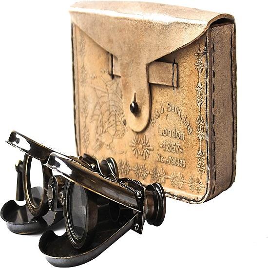 Винтажный антикварный бинокль 1857 R&J Beck из латуни с кожаным футляром