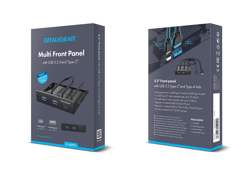 GRAUGEAR Bay Compatible PC Panel 3 Port Hub 20Gbps USB Gen2x2 Port for USB Computers Fits Front Bracket of Computer Chassis 3.5'' Multi-Front 3.2