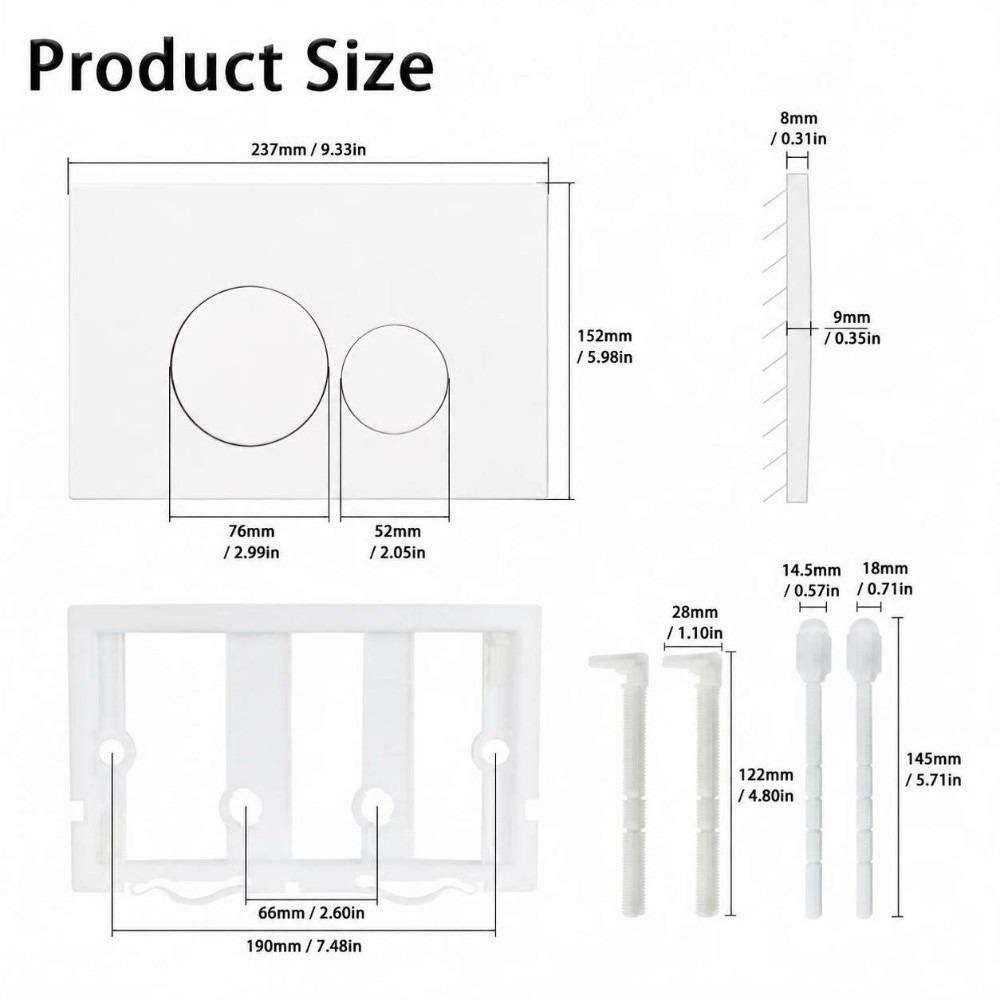 Wall Mounted Flush Button Panel White Water Tank Panel Durable Flush Actuator Plate Home
