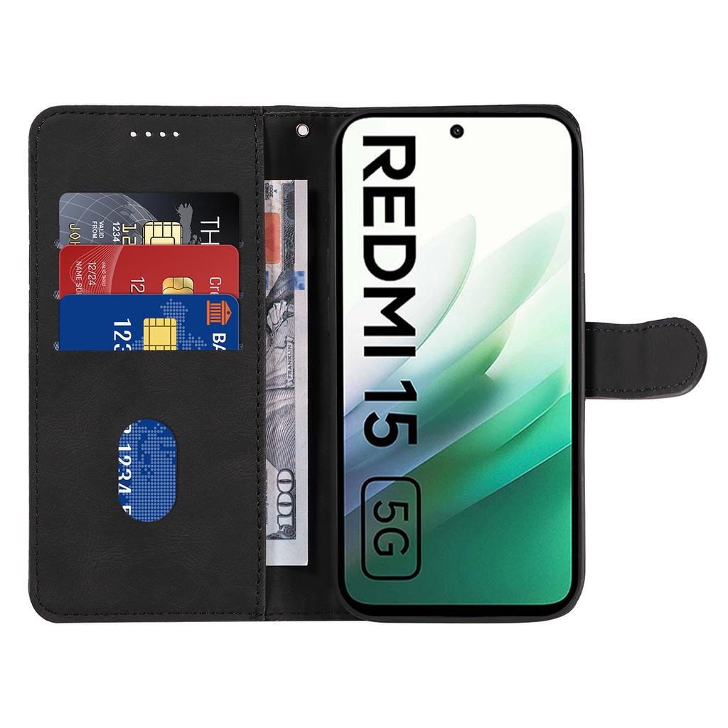 Для Xiaomi Redmi 15 4G (США) (171 мм) Кожаный чехол-кошелек с подставкой и дизайном изогнутых линий