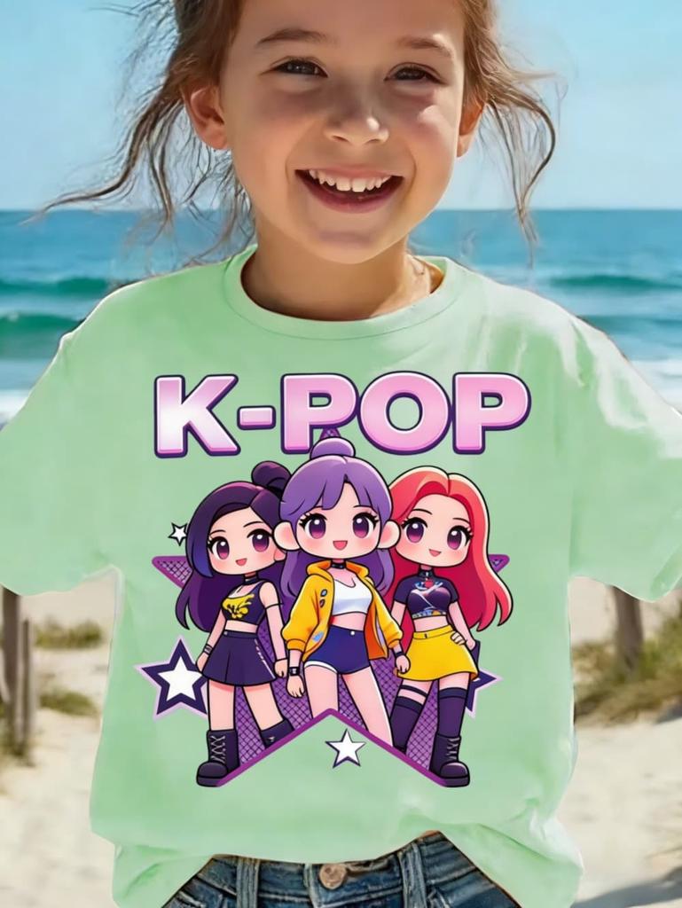 Детская футболка K-pop с мультяшным принтом, короткий рукав, летняя, удобная, забавный подарок для фанатов, футболки в стиле Харадзюку, одежда для девочек