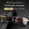 Anti Blue Light Frameless Reading Glasses for Men Diamond Cutting Anti Fatigue Hyperopia Presbyopia Glasses +1.0 To +4.0
