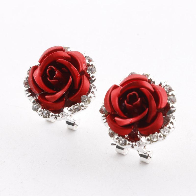 Women's Rose Shaped Alloy Stud Earring Austrian Earrings for Women Gift