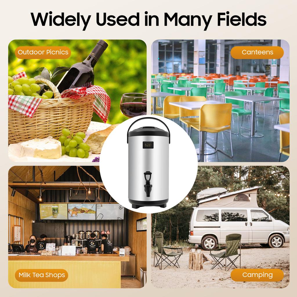 3.17Gal Insulated Beverage Dispenser, 12H Hot/Cold, 304 Stainless Steel with Faucet for Party Wedding Outdoor Camping