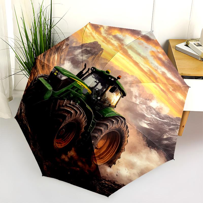 Зонт-автомат с рисунком «Строительная техника», портативный и складной дизайн, 8 спиц, рождественский или праздничный подарок.