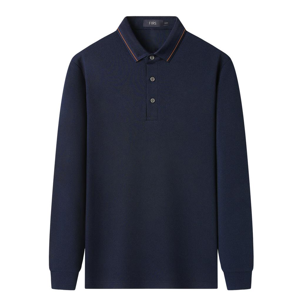 FIRS Wool and Mulberry Silk Long Sleeve Polo Shirt Men's Autumn Business Solid Color Loose Commuter Base Shirt