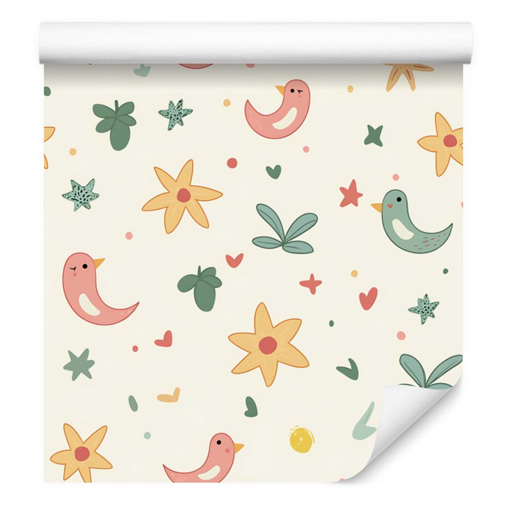 Summer wallpaper white, cream, light gray and green 50x1000
