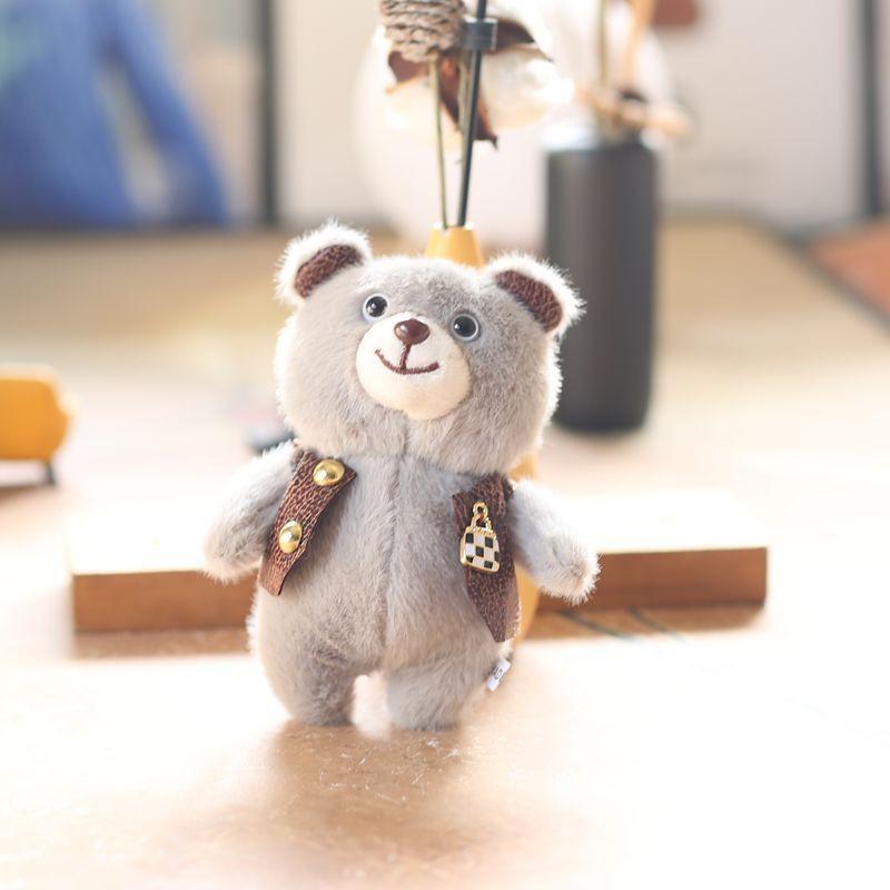 Cuddly Bear Sweet Plush Pendant Keychain Ideal For Stylish Backpack Decorations In Gray White Brown