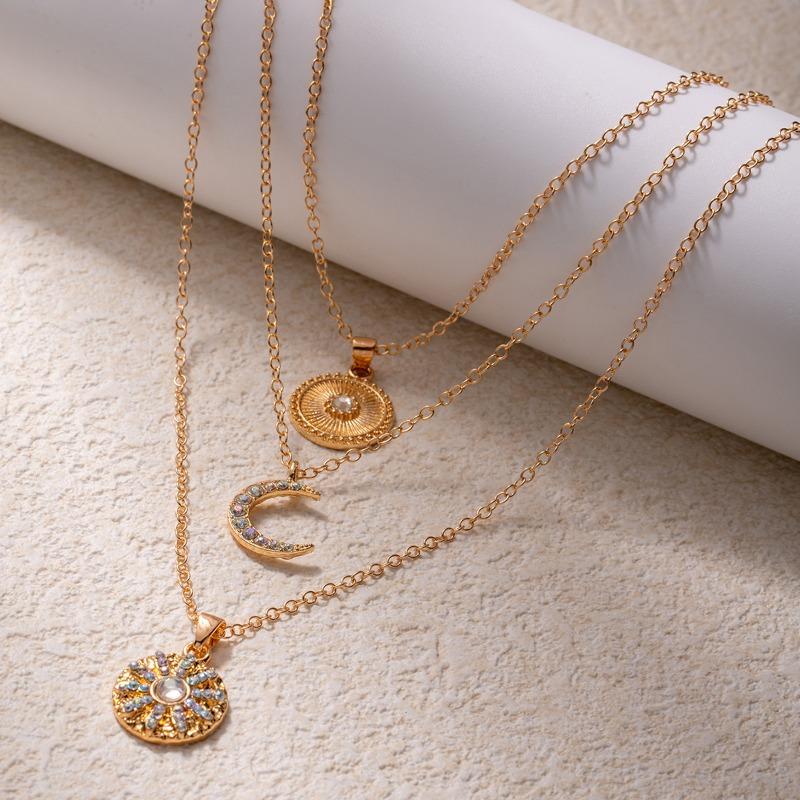 Бриллиантовое колье ювелирное многослойное геометрическое легкая роскошь высококлассный кулон солнце ключичная цепочка