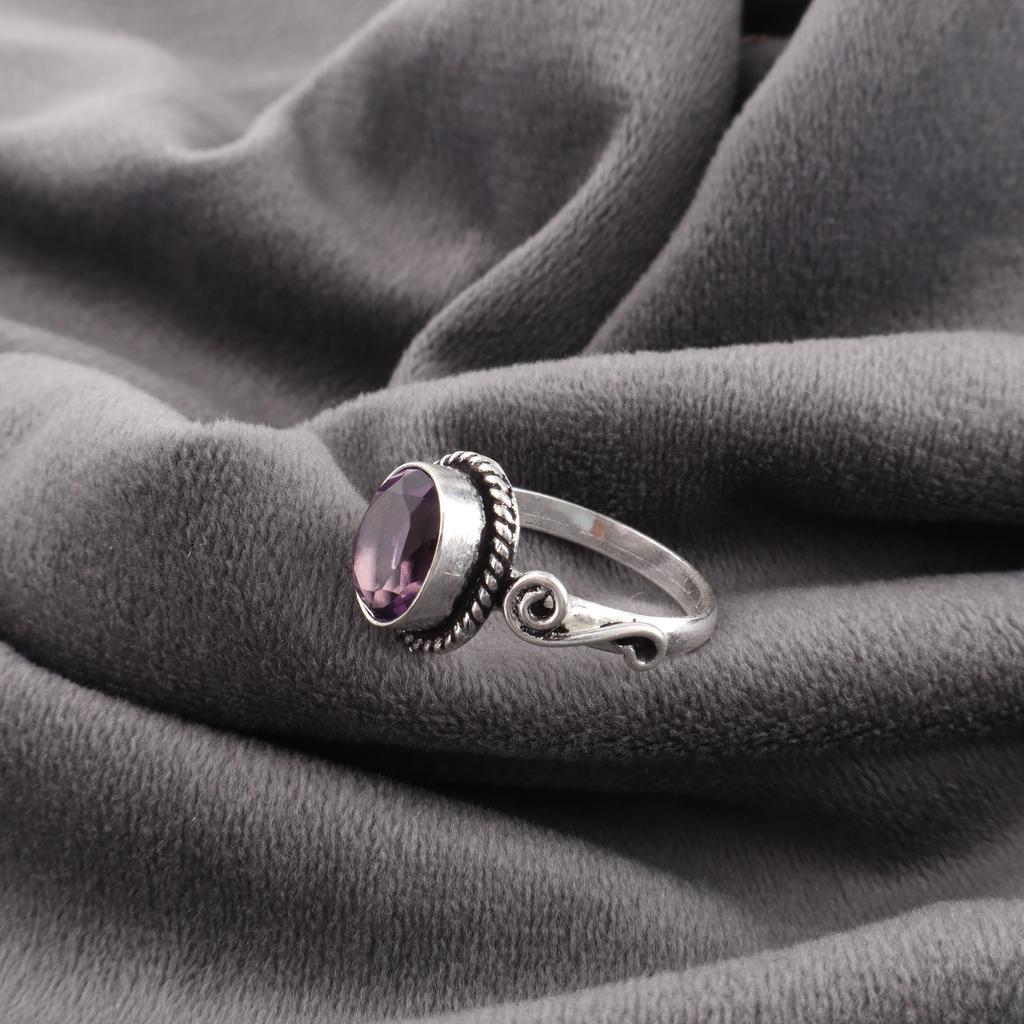 African Amethyst Ring, 925 Solid Sterling Silver Gemstone Jewelry, Handmade Ring, For Thanksgiving Gift