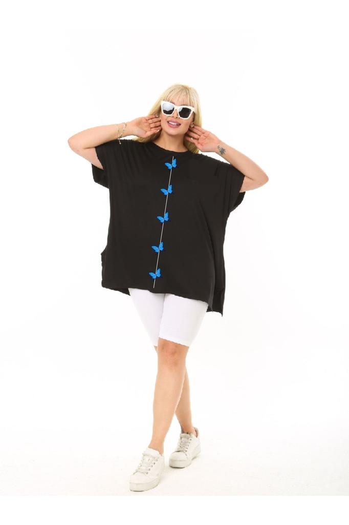 Женская стильная футболка большого размера, трикотажная вискозная футболка большого размера, черная футболка Salas с принтом