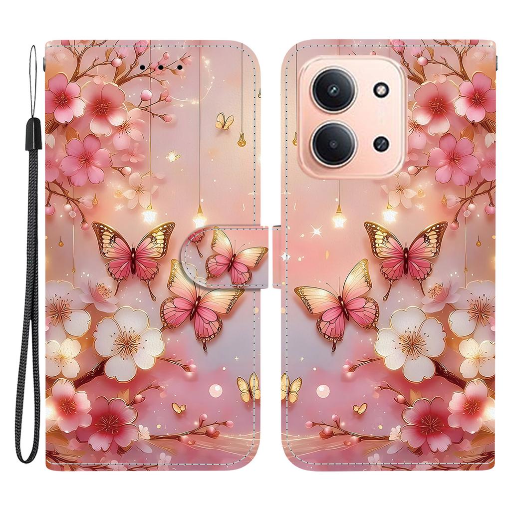 Для Xiaomi Redmi 15C 5G (США) (173мм)/15C 4G (США) (173мм) Кожаный Чехол-Подставка Кошелек С Печатью Рисунка Чехол для Телефона с Ремешком