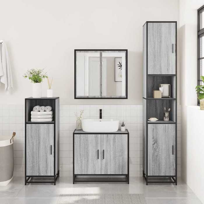 VidaXL Ensemble De Meubles De Salle De Bain 3 Pcs Sonoma Grey, Bathroom Cabinet, Bathroom Cupboard, Furniture of 3300948