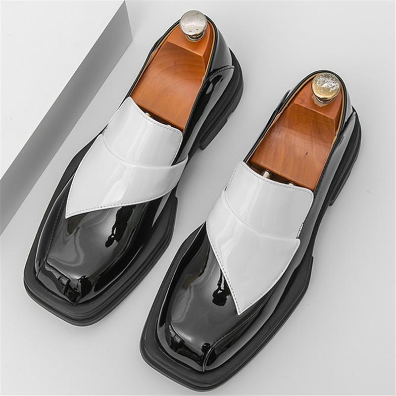 Мода Фэшн Новые Мужские Черно-Белые Смешанные Слипоны Повседневные Кожаные Туфли Мужские Лоферы для Увеличения Роста Свадебное Платье Формальная Обувь