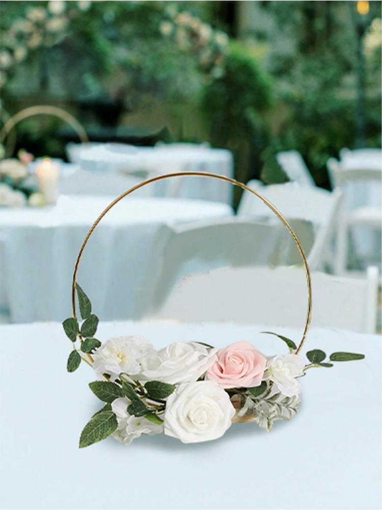 3PCS Artificial Flowers Wedding Wreath Floral Artificial Roses Centerpieces for Sweetheart Table Head Table Ceremony Reception Wedding Decorations