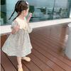 Summer Floral Princess Dress - Short-Sleeved Korean Lapel Style for Girls