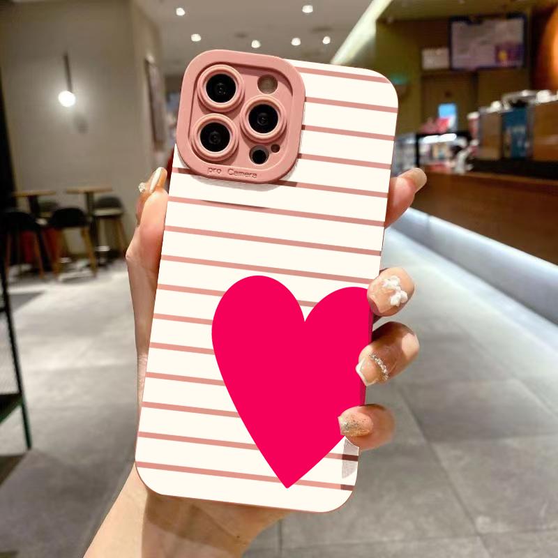 Для iPhone 17 Pro Max Валютинка Розовое Сердце Белая Полоска Чехол для Телефона Для iPhone 16 15 14 13 12 11 Air XS XR X 7 8Plus 16e Чехол