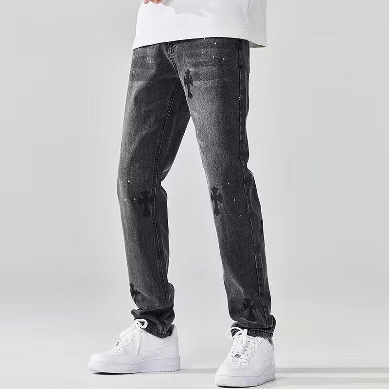 Мужские летние джинсы широкого кроя с принтом и эффектом стирки