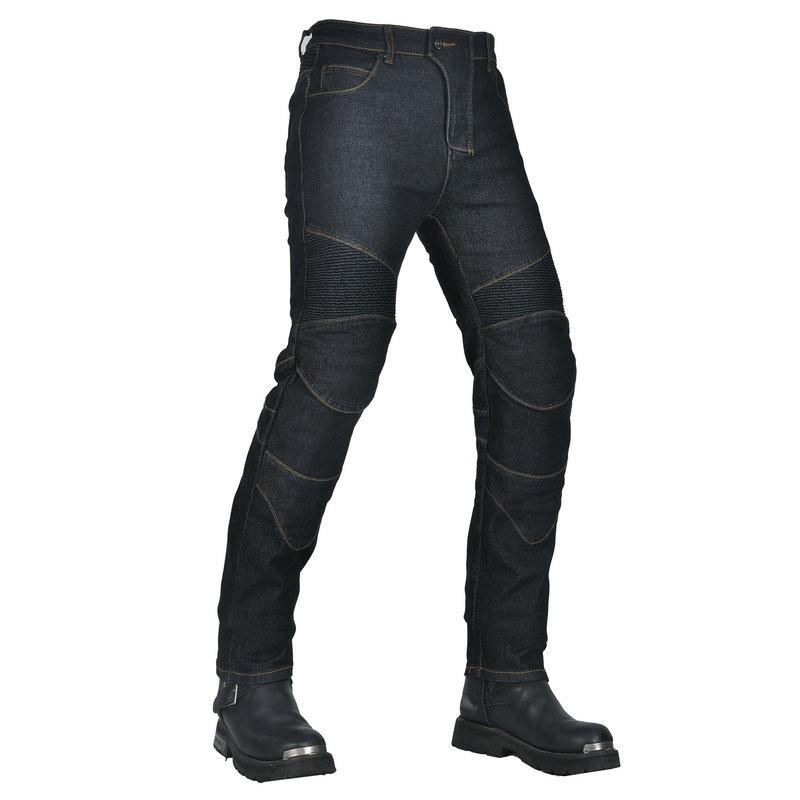 Mens Motorcycle Riding Jeans High-Waisted Straight Cut Stretch Denim Pants With Knee Pad Cover Off-Road Street Use