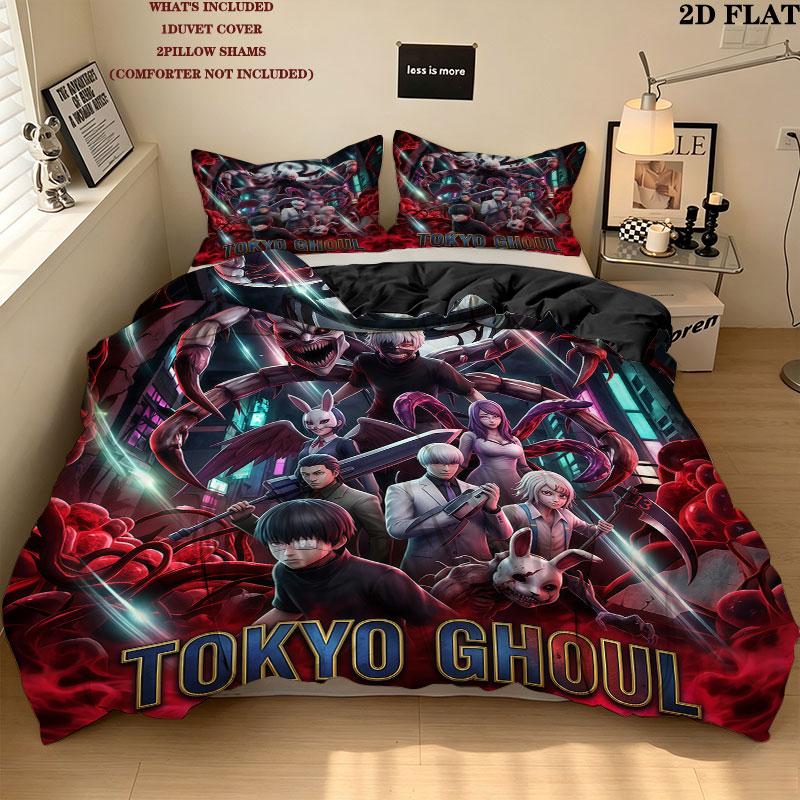Tokyo Ghoul Pattern Bedding Quilt Set Quilt Cover Pillowcase Home Birthday Gift(1 * duvet cover + 2 * pillowcase, without core)