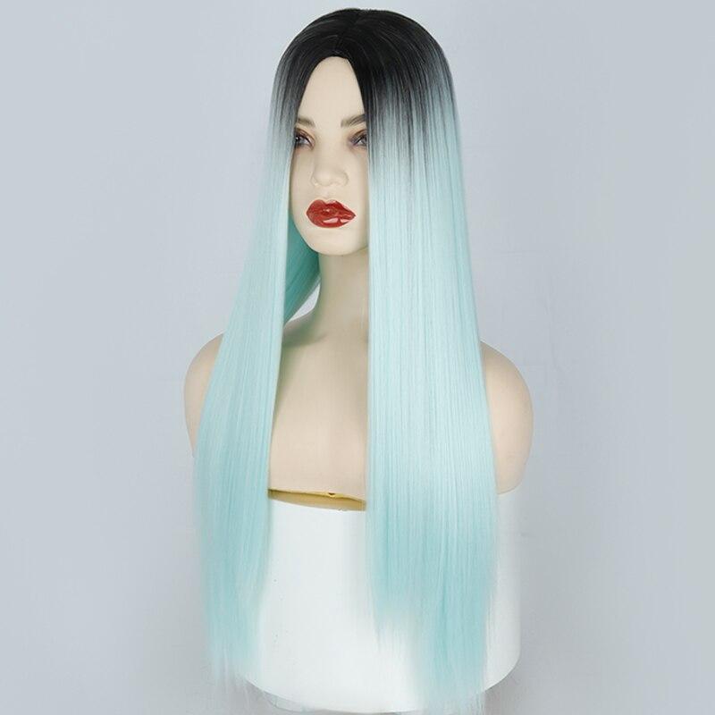 LISI HAIR Черный зеленый Ombre Длинные прямые волосы без челки для женщин 24-дюймовые парики из синтетического термостойкого волокна