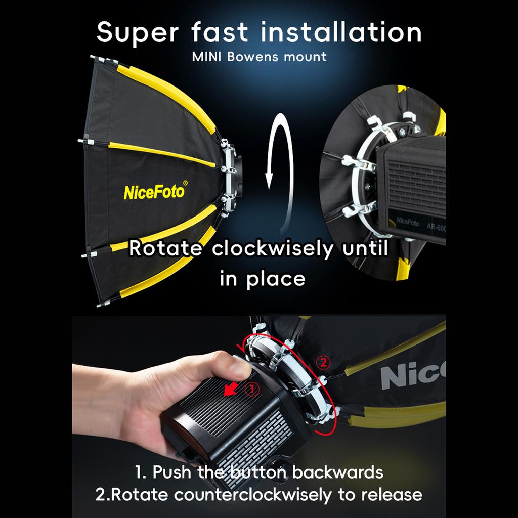 NiceFoto mini-50g 50 см/20 дюймов Мини восьмиугольный софтбокс со съемной рассеивающей тканью и сотовой решеткой