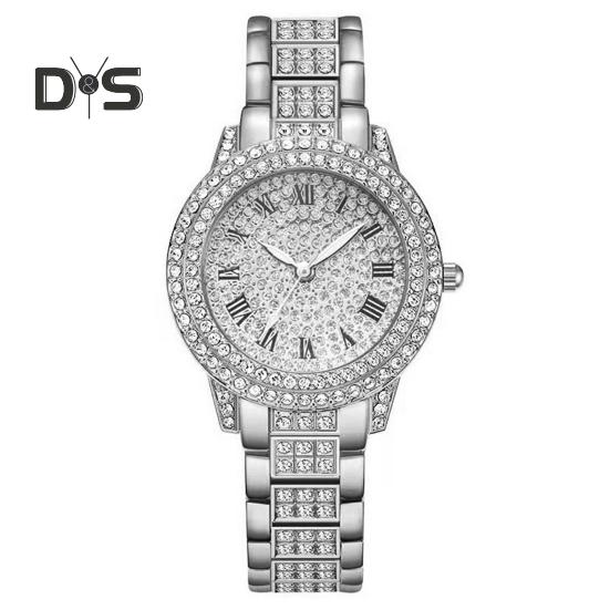 2 шт./комплект женские часы Quart блестящие стразы круглый циферблат высокоточный механизм наручные часы с браслетом